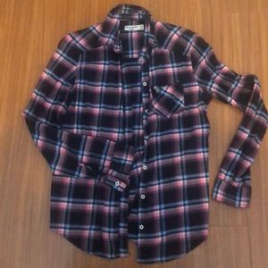 pink/light blue/black plaid flannel